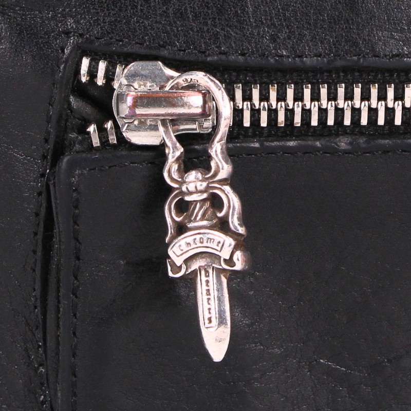 Chrome Hearts WAVE MINI Leather Wallet Black Silver