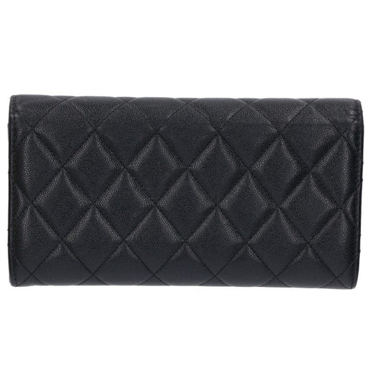 CHANEL Coco Mark Caviar Skin Leather Long Wallet Black