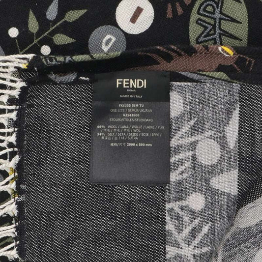 FENDI Black Multi Wool Silk All-Over Pattern Size ONE SIZE