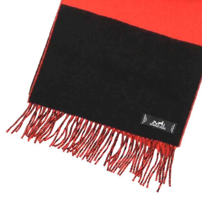 HERMES Bicolor Cashmere Scarf Red Black Size ONE SIZE