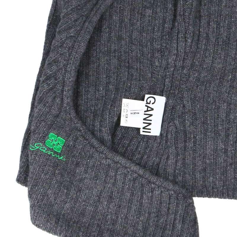 GANNI Logo Embroidered Balaclava Hood Gray Size ONE SIZE
