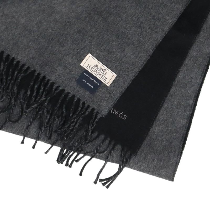 HERMES Recto Verso Logo Embroidered Scarf Grey Size ONE SIZE