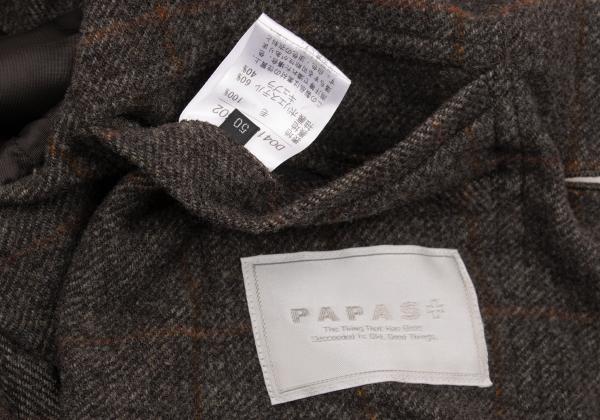 Papas Wool Check Tailored Blazer Mocha Brown Size 50