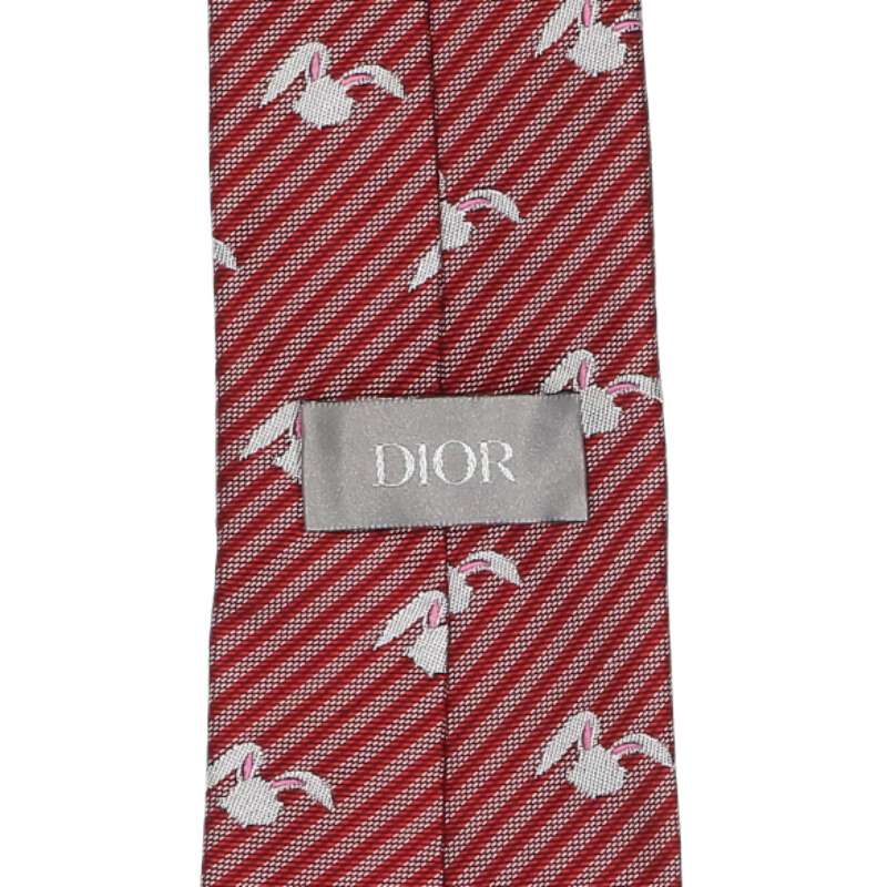 DIOR Red All-Over Striped Silk Tie Size ONE SIZE