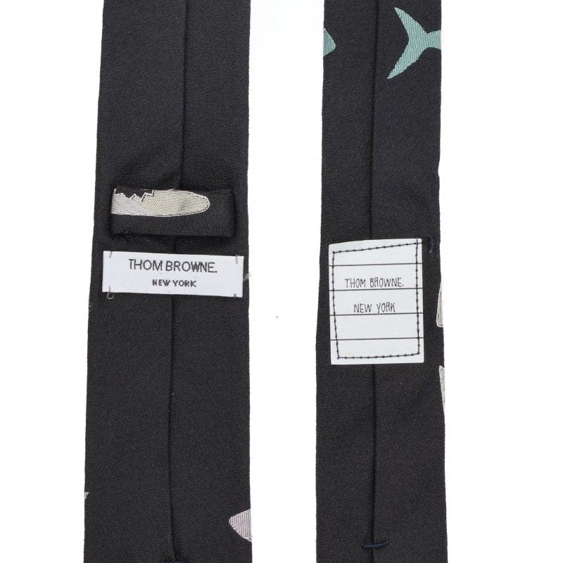 THOM BROWNE Shark Embroidered Silk Tie Black Size ONE SIZE