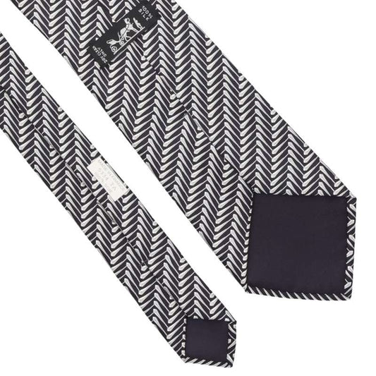 HERMES Silk Patterned Tie (Black/White) Multi