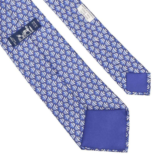 HERMES Silk Patterned Tie Blue