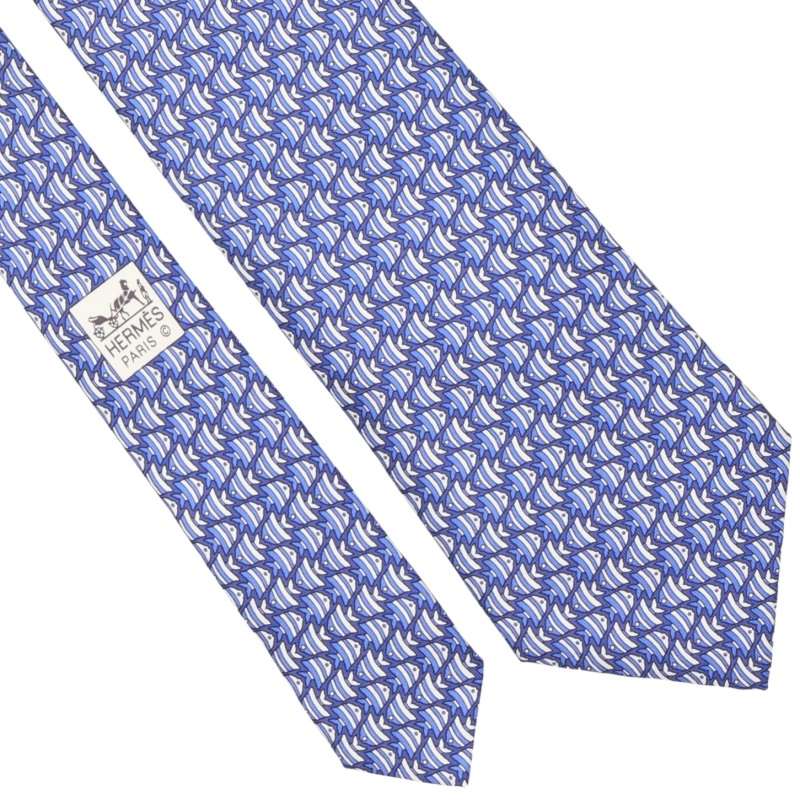 HERMES Silk Patterned Tie Blue