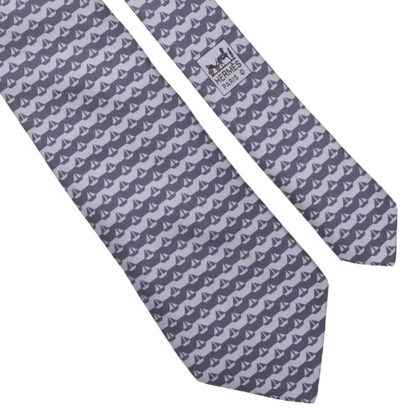 HERMES Silk All-Over Pattern Tie Gray