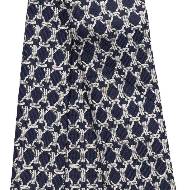HERMES Silk All-Over Pattern Tie Navy/Silver