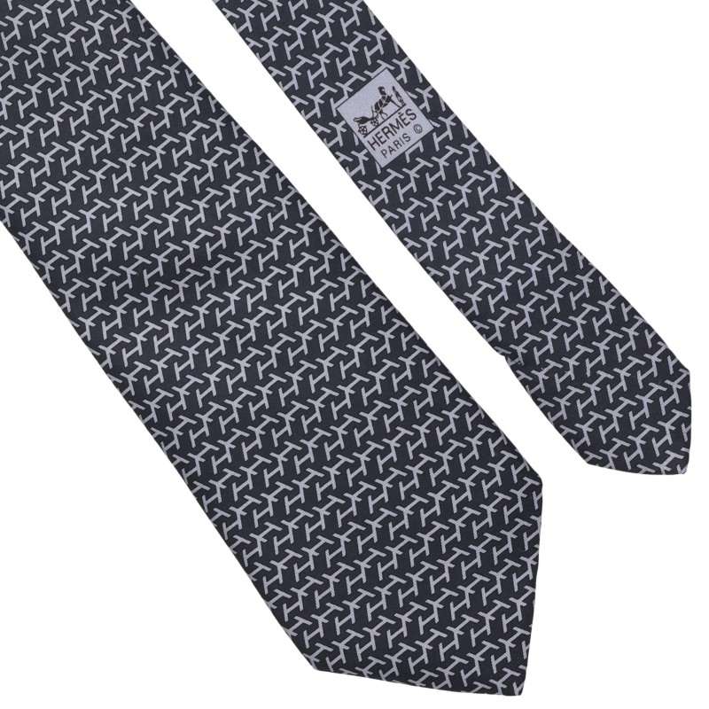 HERMES Silk All-Over Pattern Tie Dark Gray