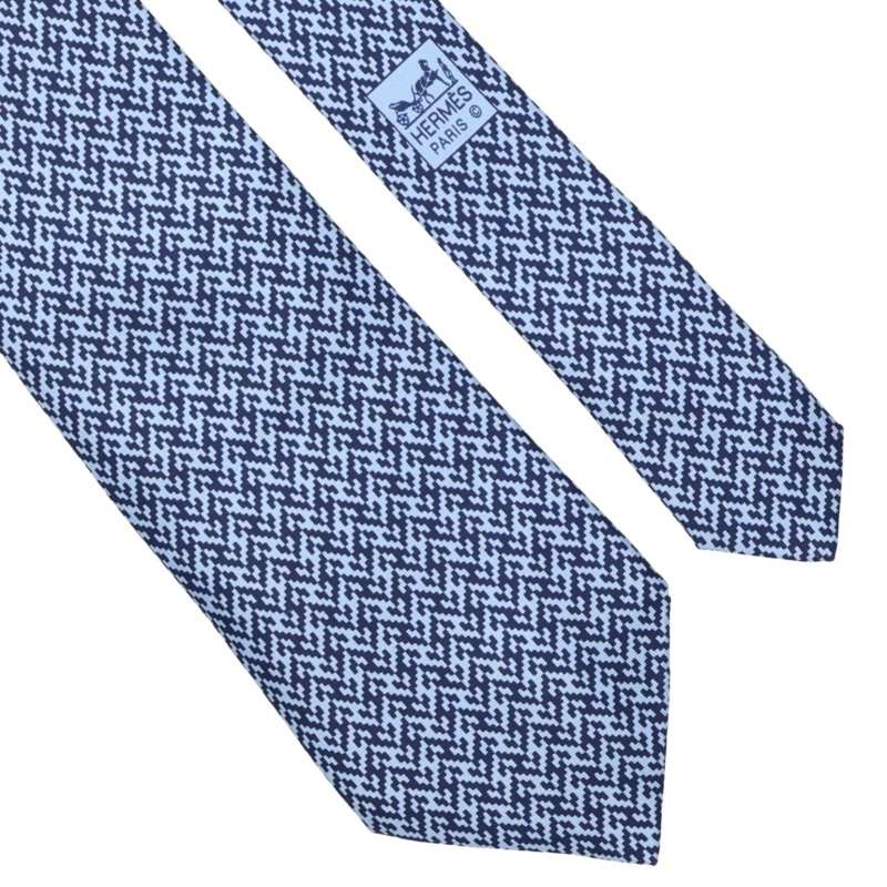 HERMES Silk Patterned Tie (Light Blue)