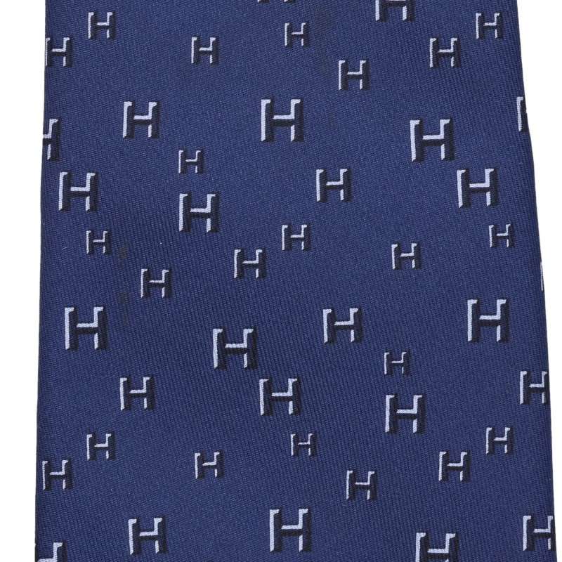 HERMES Silk All-Over Pattern Tie Navy