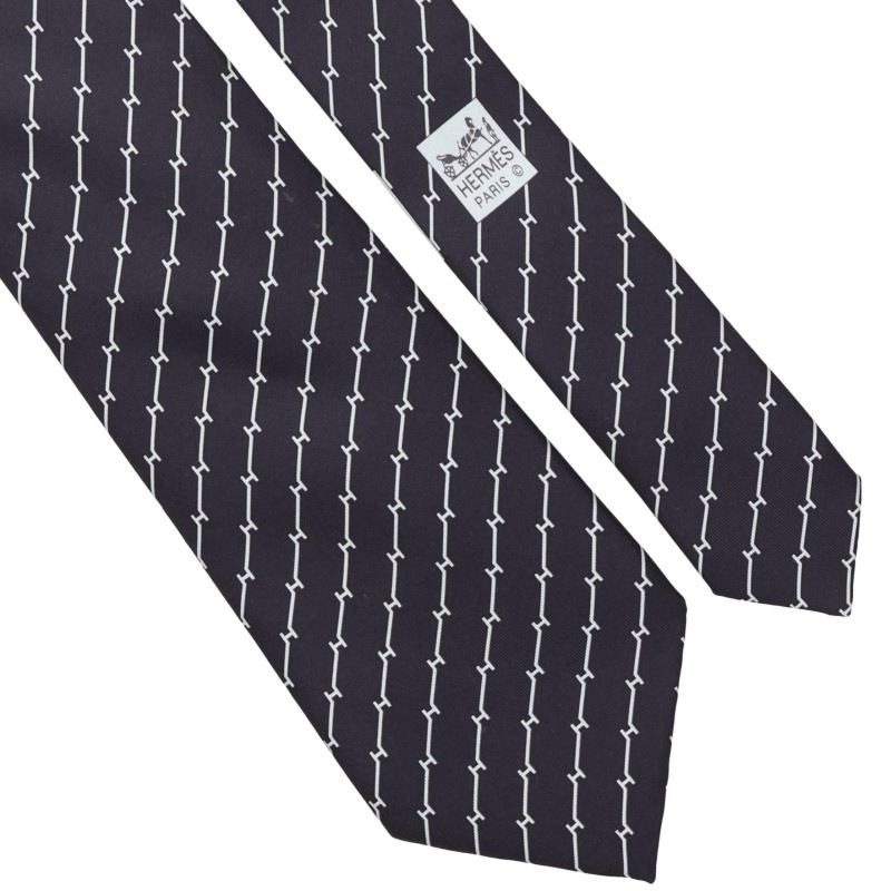 HERMES Silk All-Over Pattern Tie Dark Navy/Lt Blue