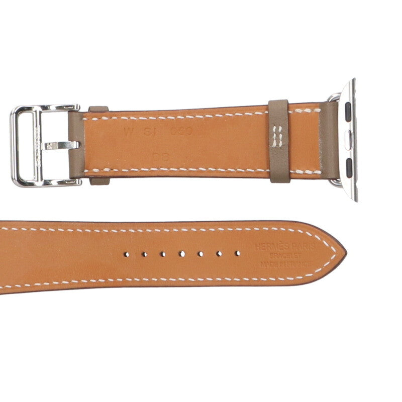 HERMES Apple Watch Leather Band Brown/Silver Size ONE SIZE