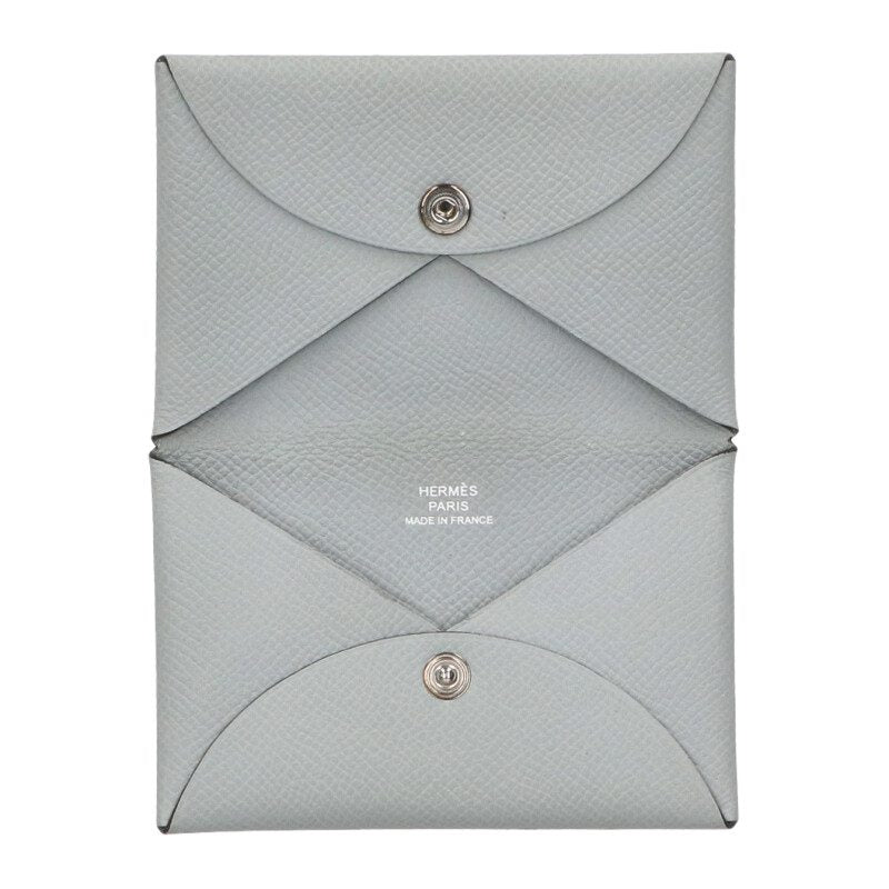 HERMES Calvi Leather Card Case Gray Size ONE SIZE