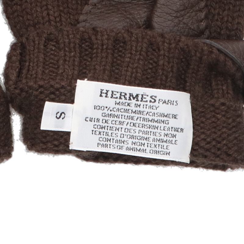HERMES Lionel Cashmere Sellier Gloves Brown Size ONE SIZE