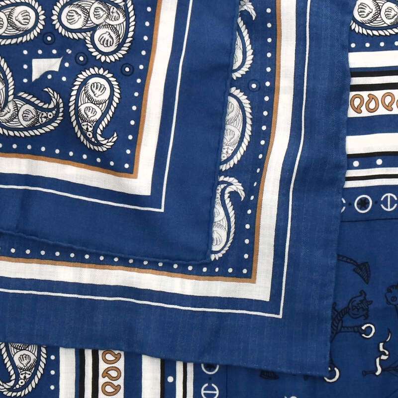 HERMES Tattoo Cashmere Silk Scarf Navy Size ONE SIZE