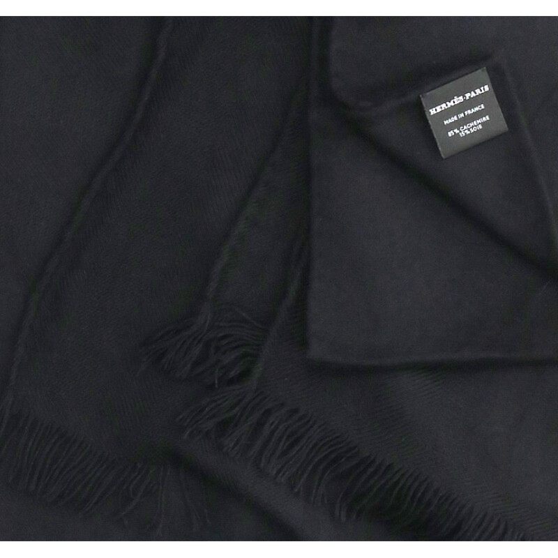 HERMES New Libris Silk Cashmere Scarf Black Size ONE SIZE