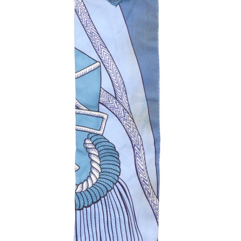 HERMES Twilly Silk Pattern Scarf Blue Yellow Size ONE SIZE