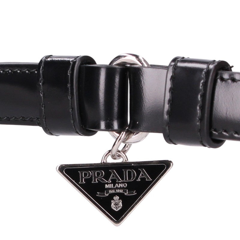 PRADA Triangle Logo Retractable Holder Black Belt