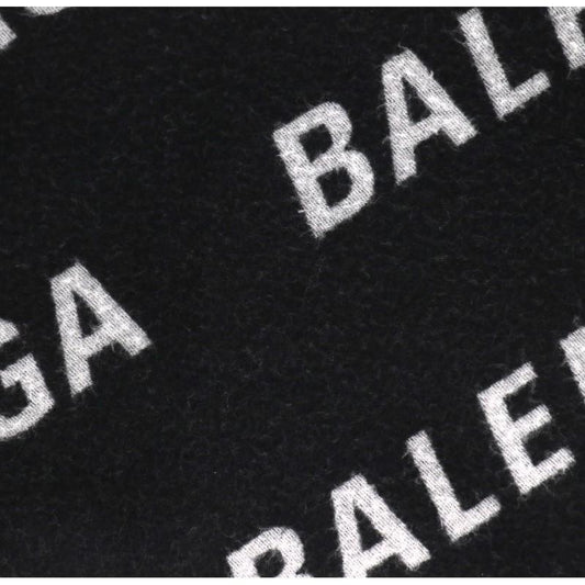 BALENCIAGA Black/Gray Logo Wool Scarf