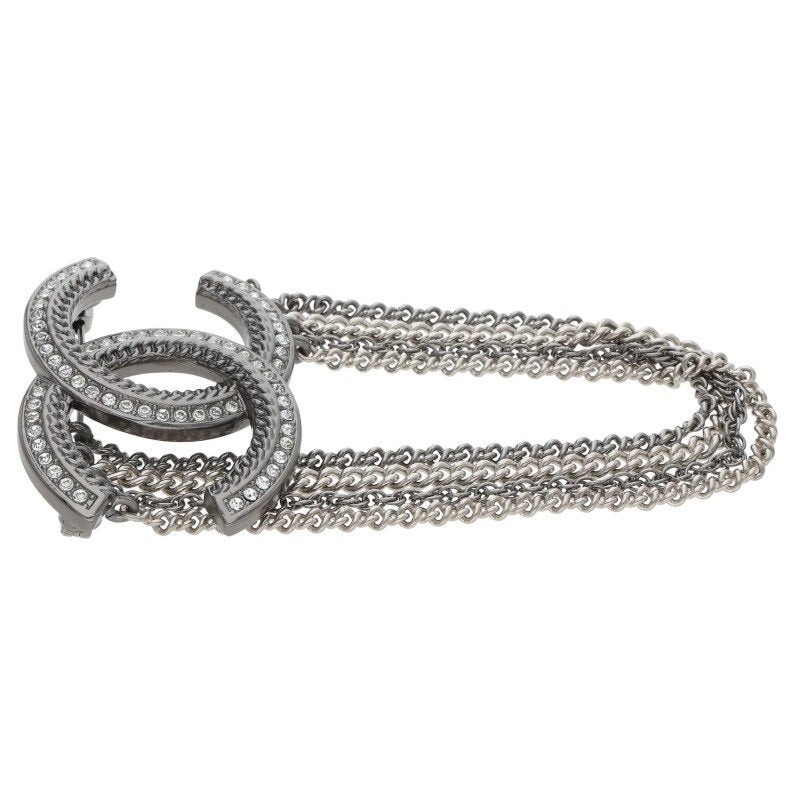 CHANEL A21B Coco Mark Rhinestone Chain Brooch