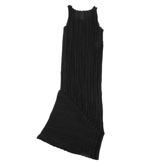ISSEY MIYAKE Pleated Hem Sleeveless Dress Black Size M