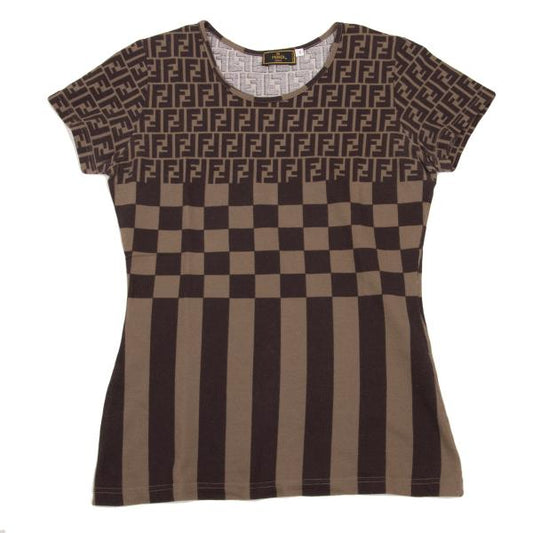 FENDI Zucca Print Pique T-Shirt Beige Size 44