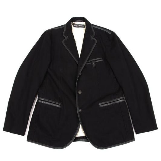 ISSEY MIYAKE MEN Leather Piping Canvas Jacket Black Size 2