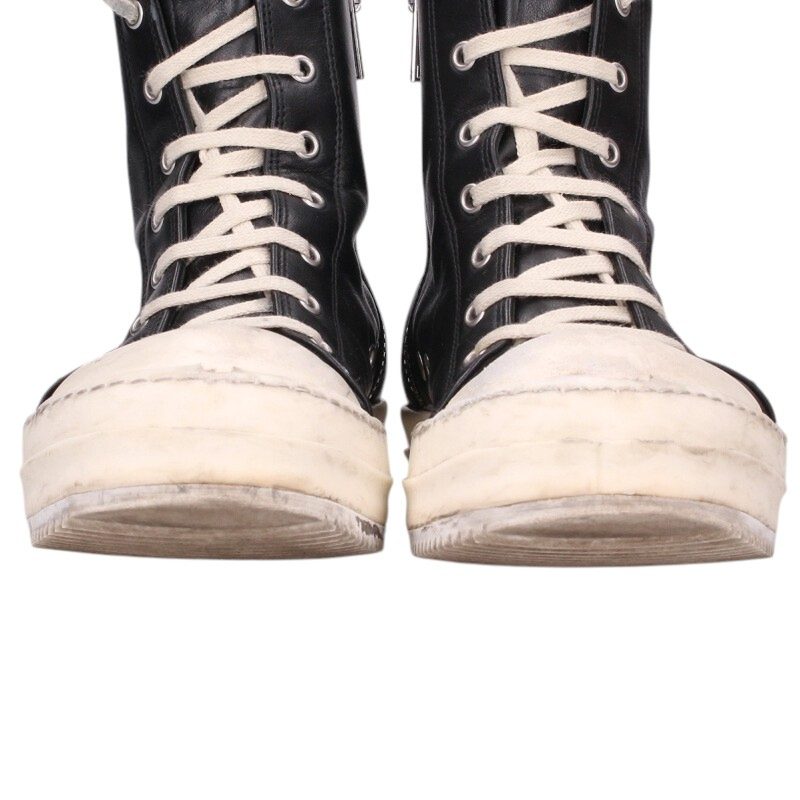 Rick Owens RAMONES Leather High-Top Sneakers Black Size 6.5