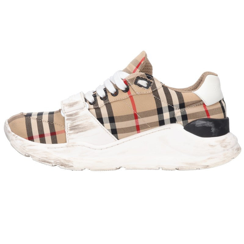 Burberry Check Velcro Leather Lace-Up Sneakers Size 6.5