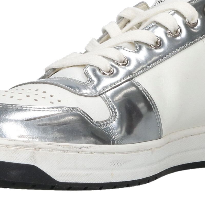 PRADA Triangle Logo Low-Top Sneakers White/Silver Size 8
