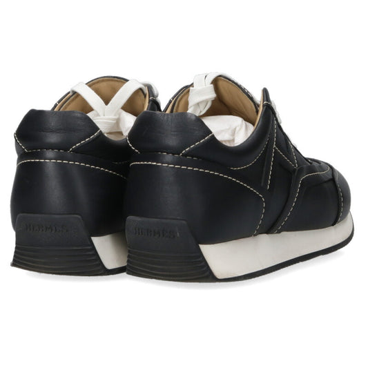 HERMES Trail Leather Low-Cut Sneakers Black Size 6.5