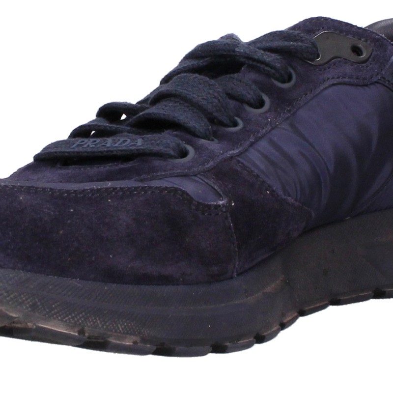 PRADA Nylon Panel Triangle Logo Sneakers Navy Size 7.5