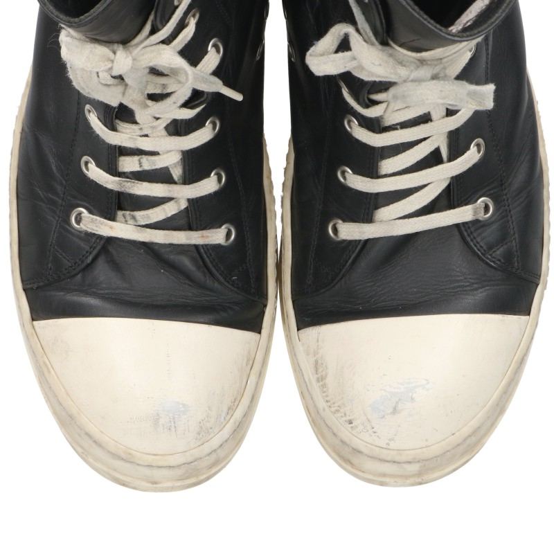 Rick Owens Ramones Leather High-Top Black White Size EU 44
