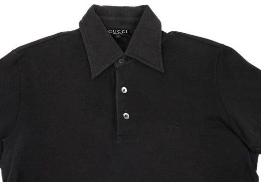 GUCCI Pique Point Embroidered Polo Shirt Navy Size S