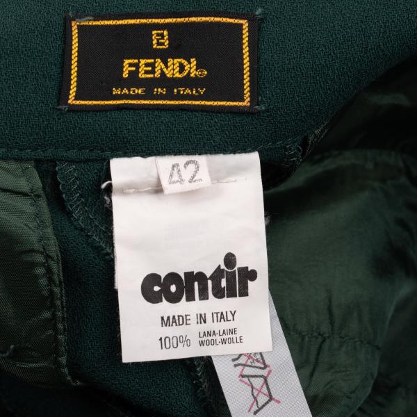 FENDI Wool Two-Pleat Double Hem Pants Dark Green Size 42