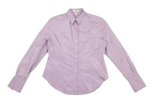 FENDI Silk Blend Fly-Front Long Sleeve Shirt Lilac Size 44