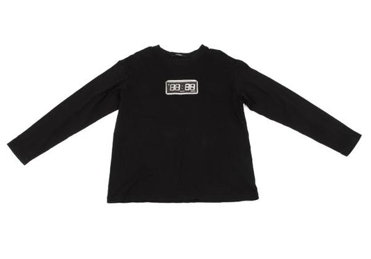 LIMI feu Oversized Clock Print Long Sleeve Tee Black Size 2