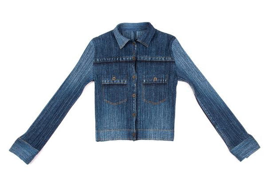 PLEATS PLEASE Denim Transfer Print Jacket Blue Size 3