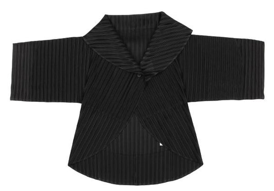 PLEATS PLEASE Pleated Shawl Collar 1B Cardigan Black Size F