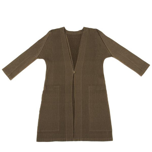 PLEATS PLEASE Pleated 3/4 Sleeve Long Cardigan Brown Size 3