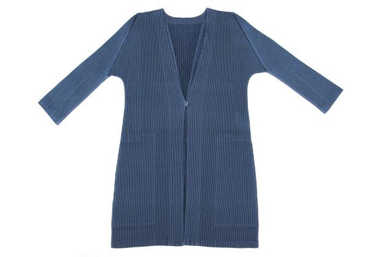 PLEATS PLEASE Pleated 3/4 Sleeve Long Cardigan Blue Size 3
