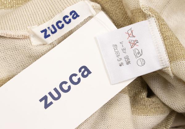 ZUCCA Rayon Glitter Border Sweater Light Beige Size M