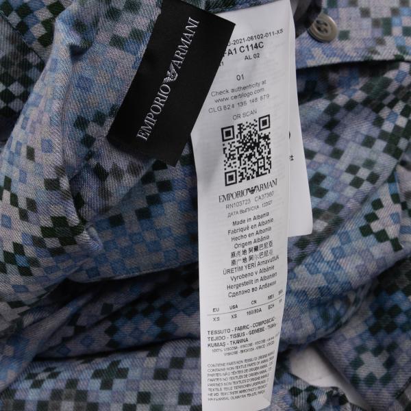 EMPORIO ARMANI Mosaic Print Rayon Shirt Blue Size XS