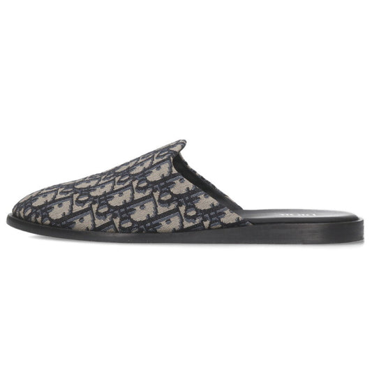 DIOR Oblique Jacquard Flat Sandals Beige Navy Size 7.5