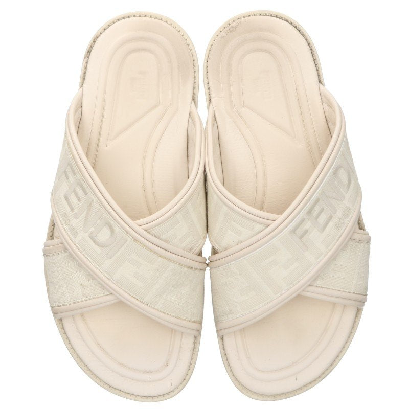 FENDI Logo Slides White Sandals Size 8