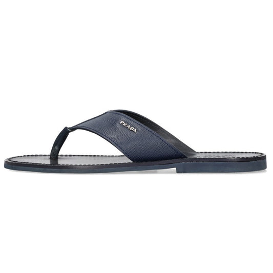 PRADA Side Logo Leather Sandals Navy Size 7.5