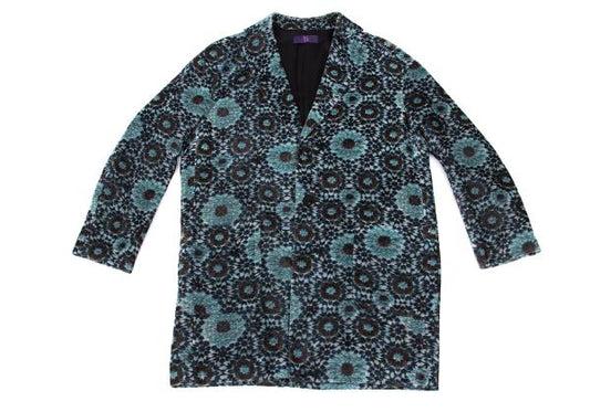 Y's Geometric Floral Print Velour Long Jacket Gray Size 2